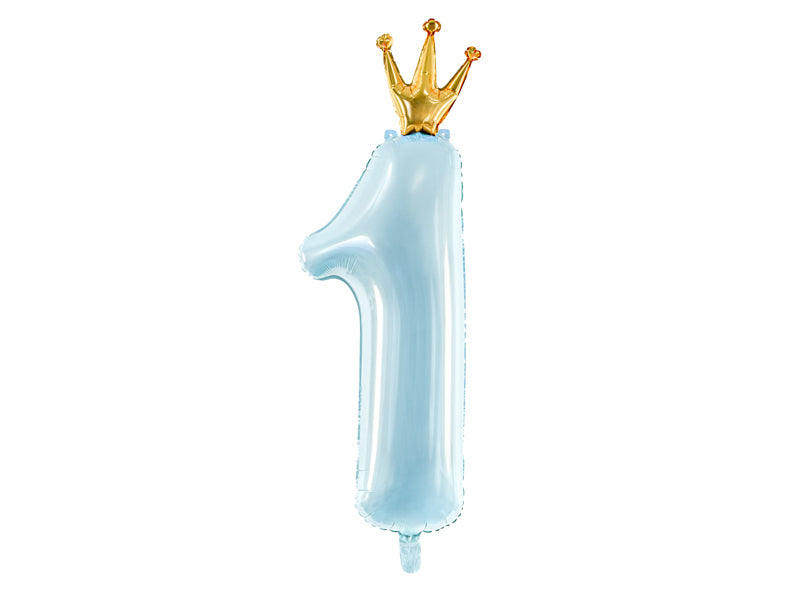 PartyDeco Folienballon Zahl 1 – blau/gold – 31 × 92 cm – 1 Stk – mit Helium befüllbar