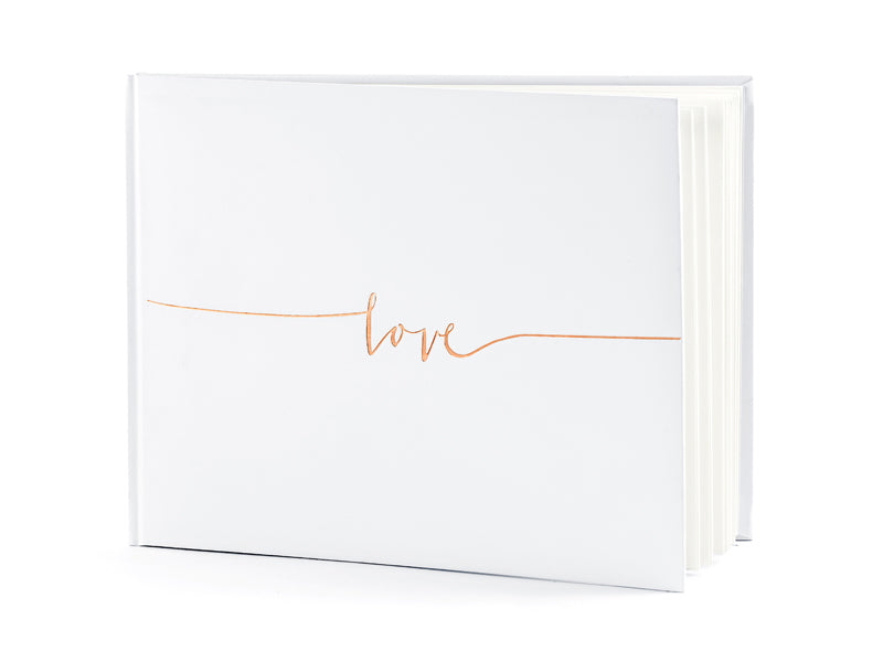 PartyDeco Gästebuch – 22 Seiten – 240 × 185 mm – Hardcover, Roségold/Weiss