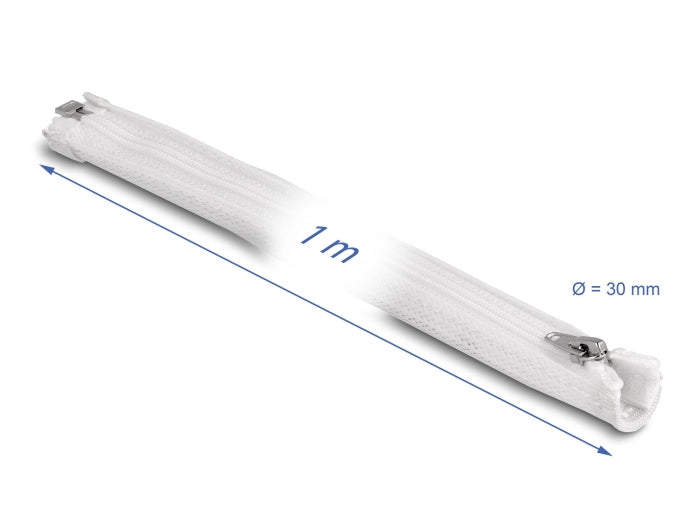 DeLOCK Kabelschlauch, Ø 30 mm × 1 m, Reissverschluss, wiederverwendbar – Weiss