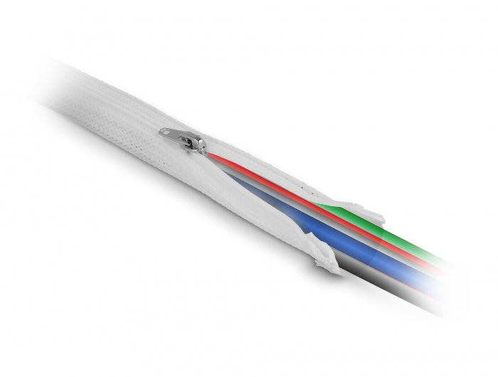 DeLOCK Kabelschlauch, Ø 20 mm × 2 m, Reissverschluss, wiederverwendbar – Weiss