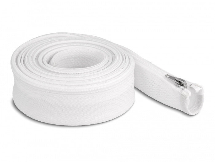 DeLOCK Kabelschlauch mit Reissverschluss – 3 m × Ø 50 mm – Polyester, Weiss – Hitzebeständig