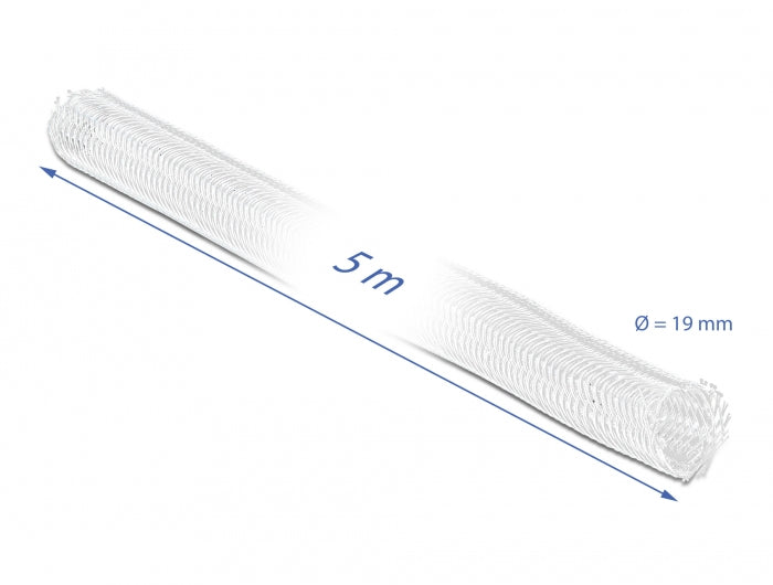 DeLOCK Kabelschlauch, Ø 19 mm × 5 m, Polyester, Zuschneidbar, Klettverschluss – Weiss