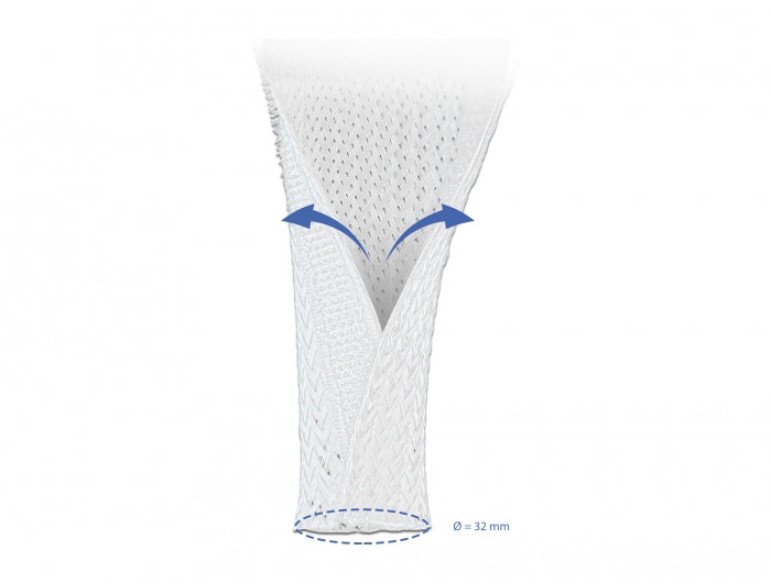 DeLOCK Kabelschlauch – 32 mm × 5,00 m, Polyester, Weiss, Klettverschluss, wiederverwendbar, 1er-Pack