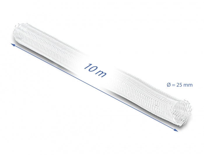 DeLOCK Kabelschlauch, Ø 25 mm × 10 m, selbstschliessend, schneidbar, hitzebeständig – weiss