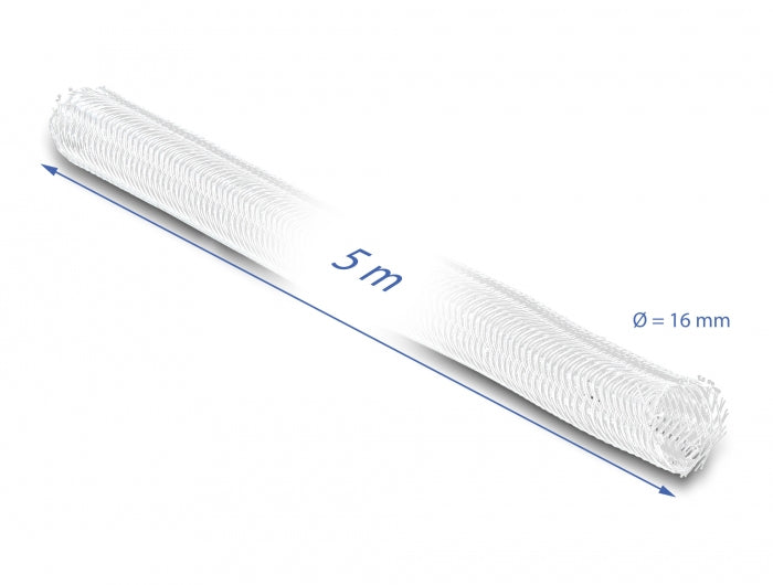 DeLOCK Kabelschlauch Ø 16 mm × 5 m, selbstschliessend, zuschneidbar – weiss