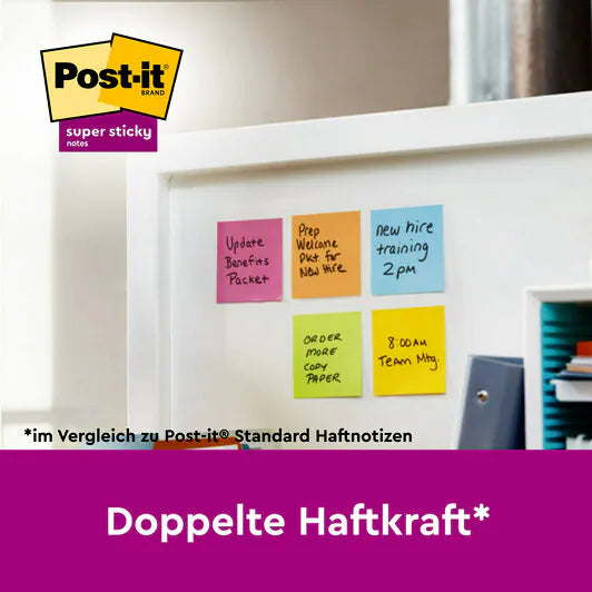 3M Post-it Super Sticky Haftnotizen – 47,6×47,6 mm – sortiert, 16×90 Blatt, PEFC