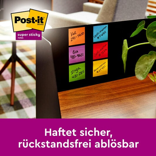 3M Post-it Haftnotizen Super Sticky – 76×76 mm – sortiert, 16×90 Blatt, PEFC