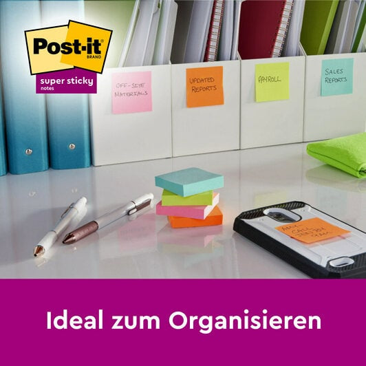 3M Post-it Super Sticky Haftnotizen – 47,6×47,6 mm – sortiert, 16×90 Blatt, PEFC