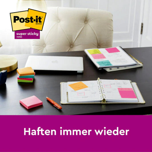 3M Post-it Super Sticky Haftnotizen – 47,6×47,6 mm – sortiert, 16×90 Blatt, PEFC