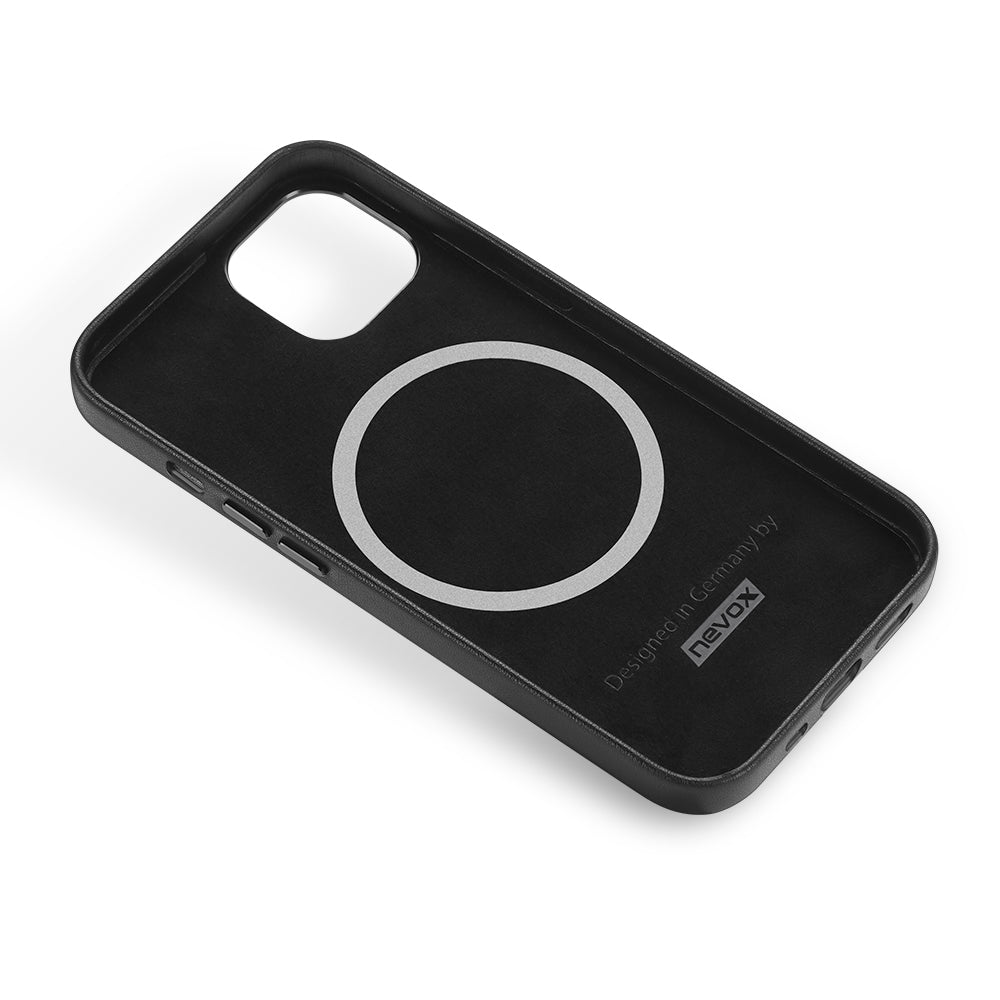 Nevox – Backcover – für Apple iPhone 16 – Schwarz – Echtes Leder – MagSafe-kompatibel