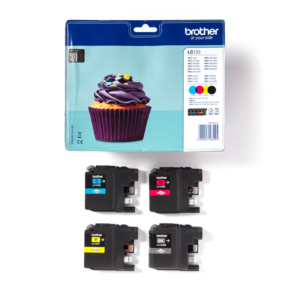 Brother Tintenpatronen-Multipack LC-123VALBPDR, CMYK, 4er-Pack, Original – für MFC-J4510DW, MFC-J4710DW