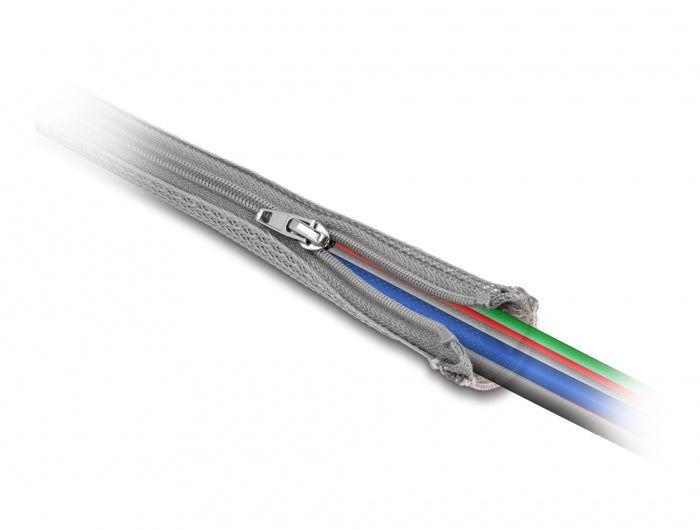 DeLOCK Kabelschlauch, Ø 30 mm × 1 m, Reissverschluss, wiederverwendbar – grau