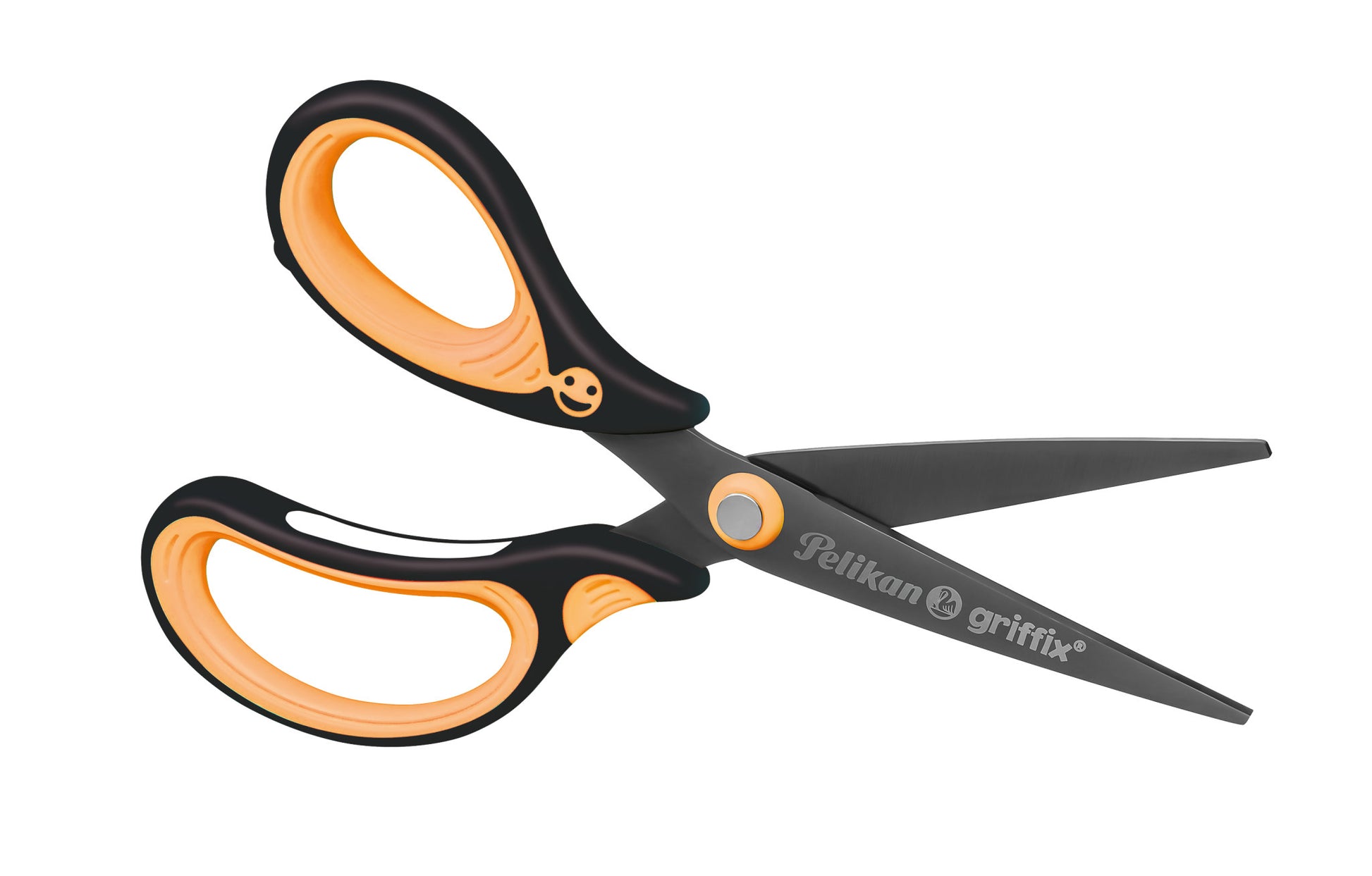 Pelikan Griffix Kinderschere für Linkshänder – Metall, Titannitrid-beschichtet, Softgrip, Schwarz/Orange