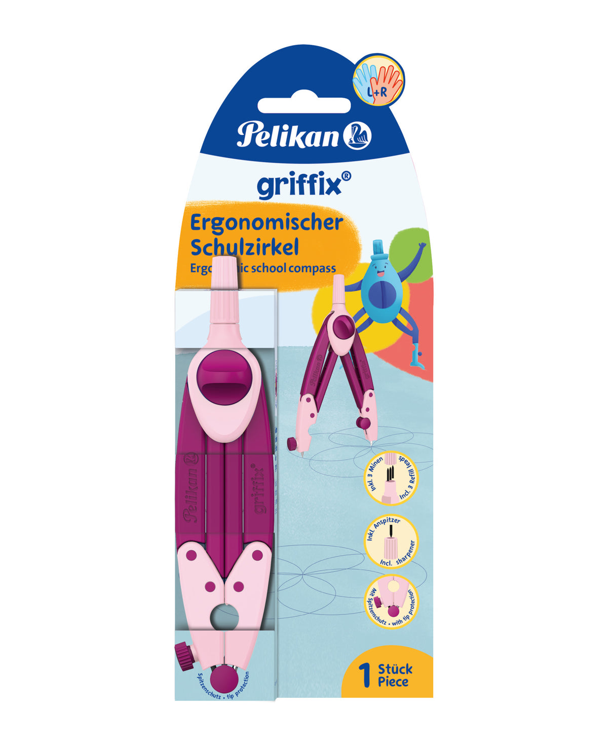 Pelikan Griffix Sweet Berry Zirkel – Länge 150 mm, max. Kreis-Ø 27 cm, violett