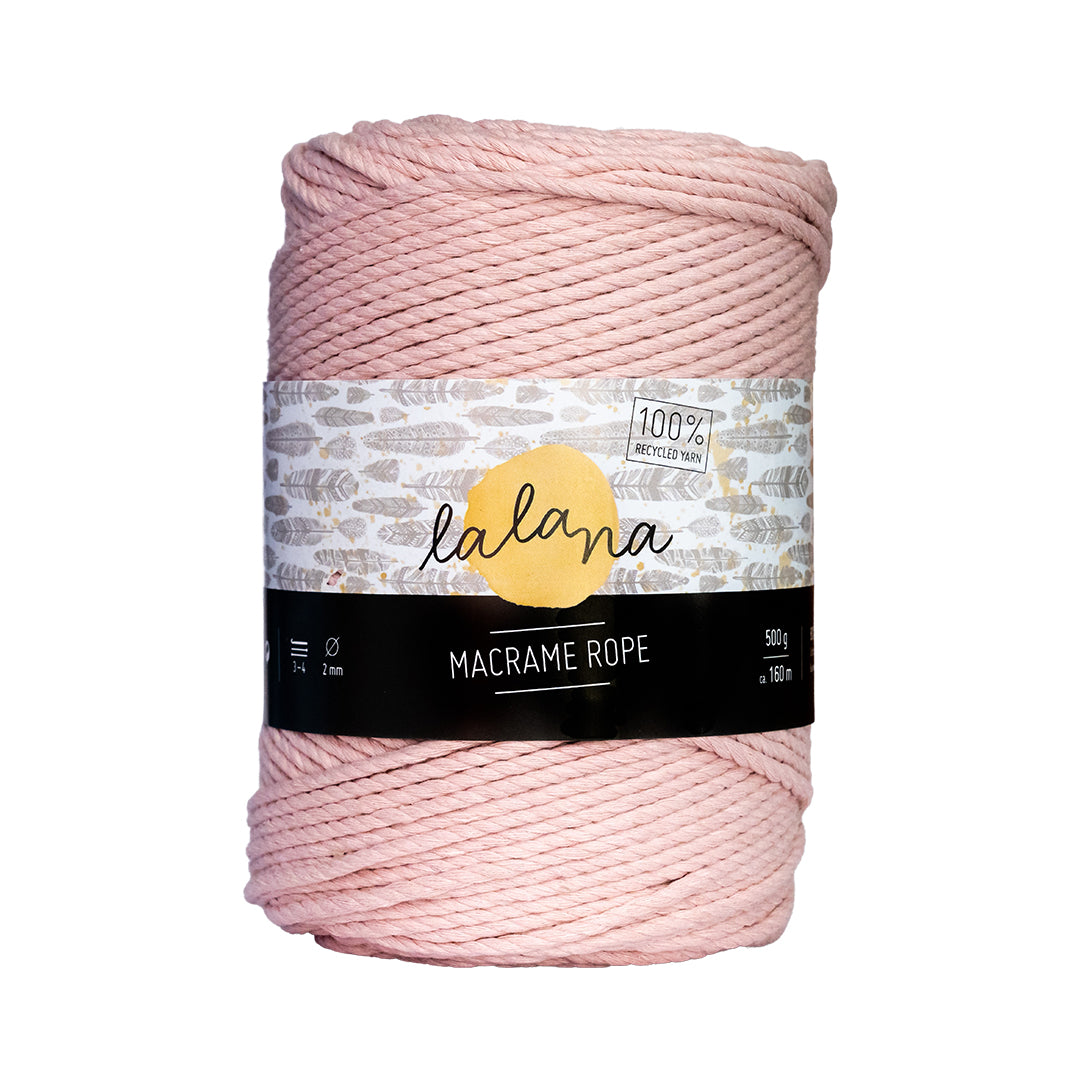 lalana Makramee-Kordel Hellrosa – Ø 2 mm, 500 g, 160 m, 80% Baumwolle/20% andere Fasern