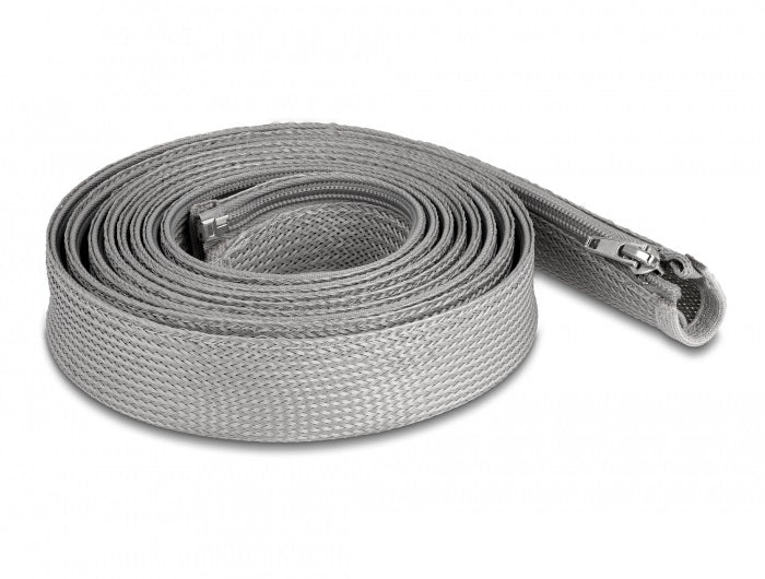 DeLOCK Kabelschlauch Ø 20 mm × 3 m, Reissverschluss, wiederverwendbar – Grau