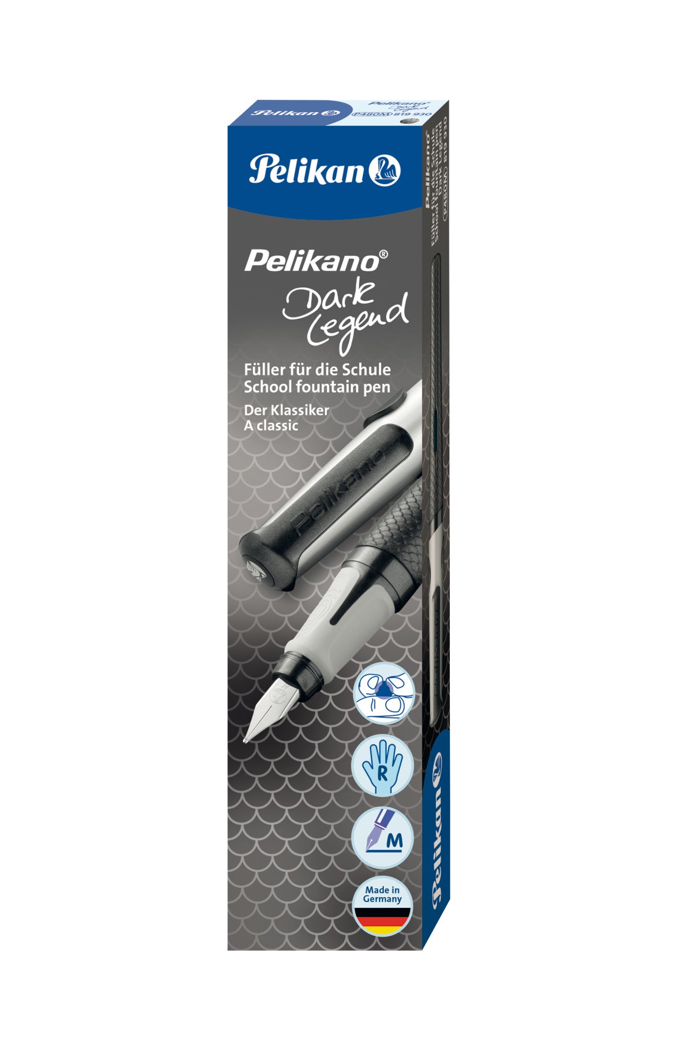 Pelikano Dark Legend – Federspitze M – für Rechtshänder – Schwarz, Blau – Patronen