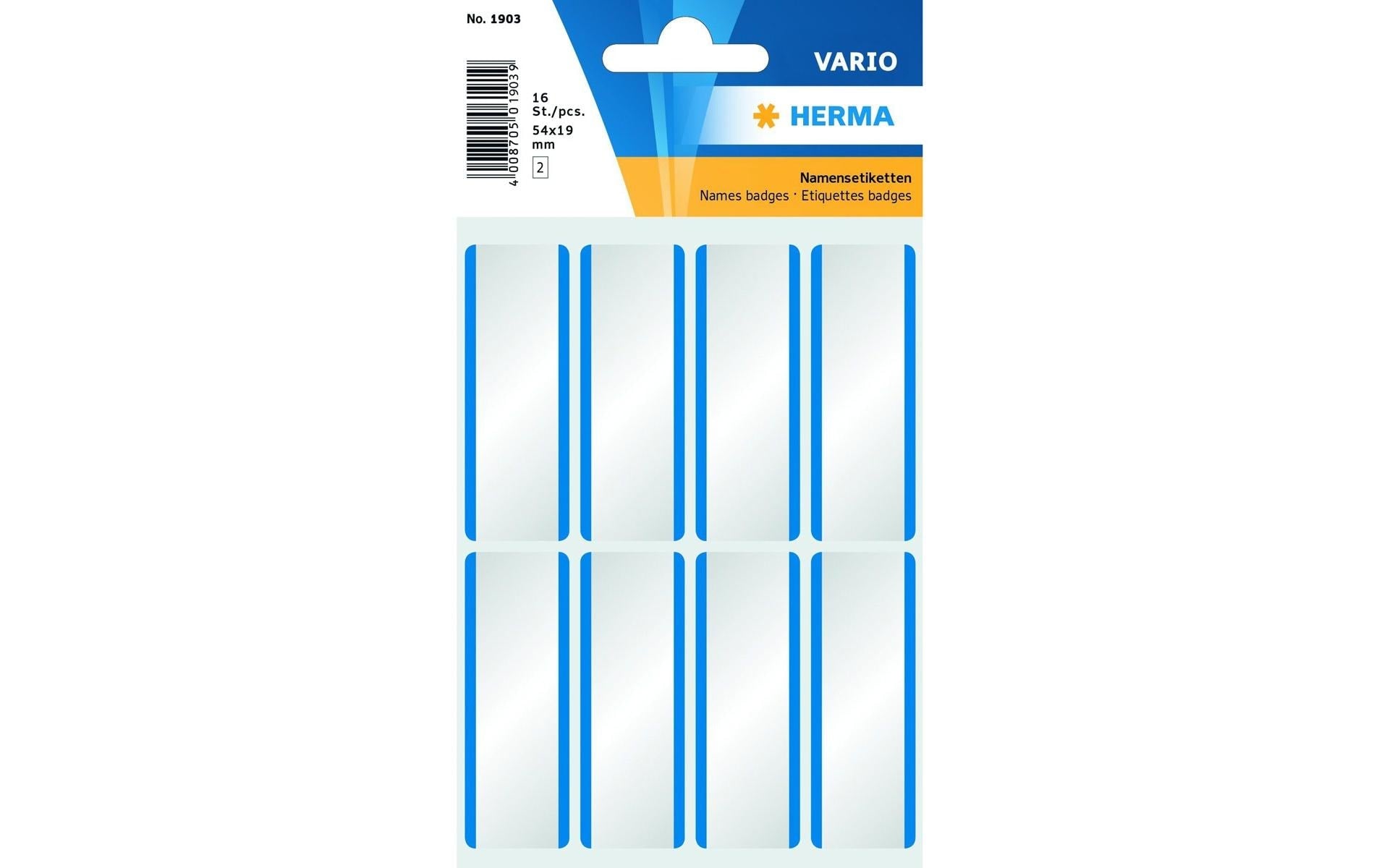 HERMA Schuletiketten – Motiv Streifen Blau – 54 × 19 mm, Abgerundete Ecken, 16 Stück, 2 Bögen, Textil, Ablösbar