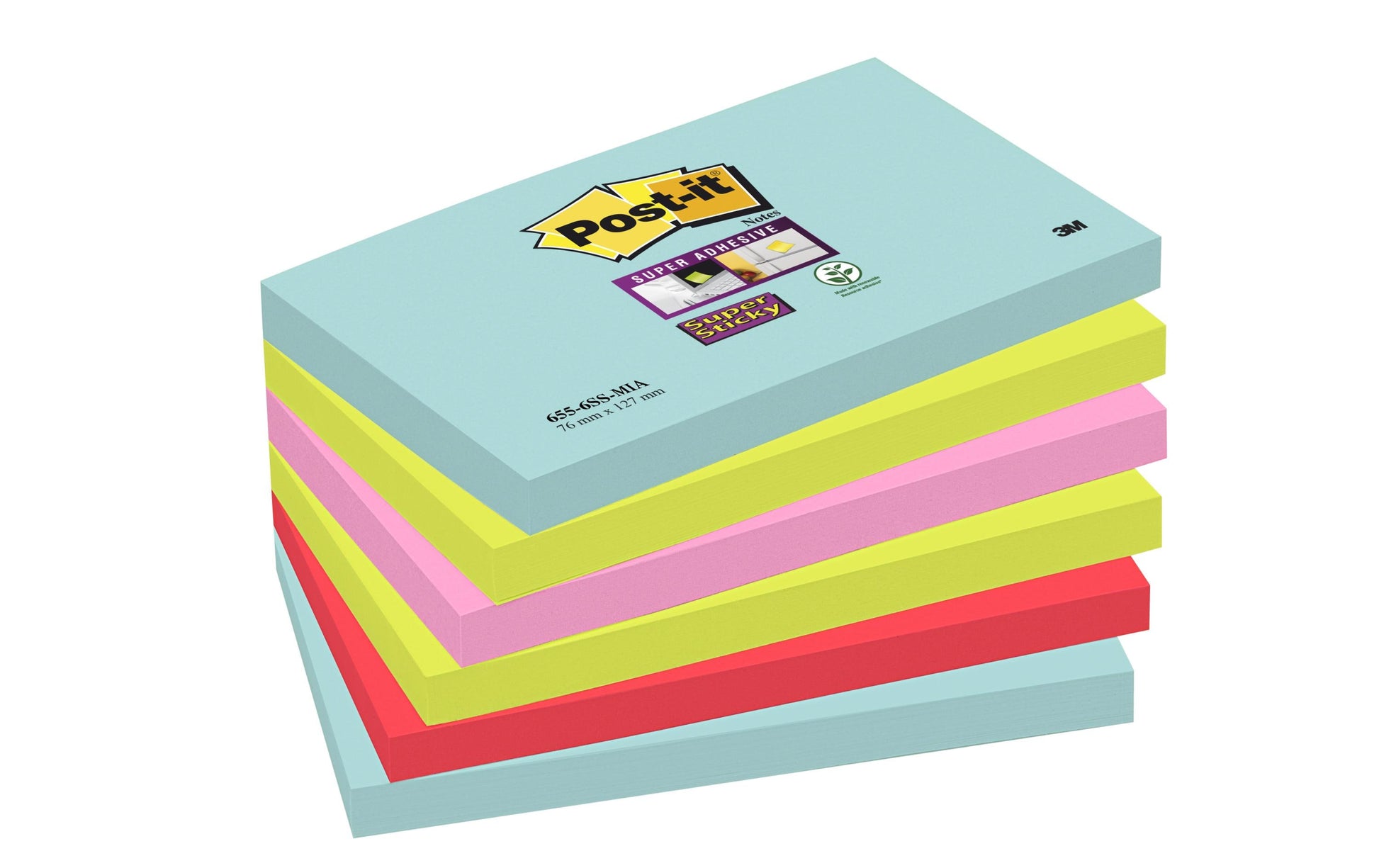 Post-it Super Sticky Haftnotizen Miami – 127×76 mm – türkis, grün, 6×90 Blätter