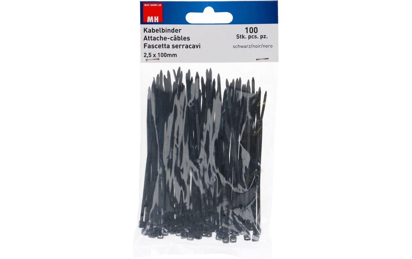 Max Hauri AG Max Hauri – Kabelbinder 100 × 2,5 mm, Polyamid, schwarz, 100 Stk.