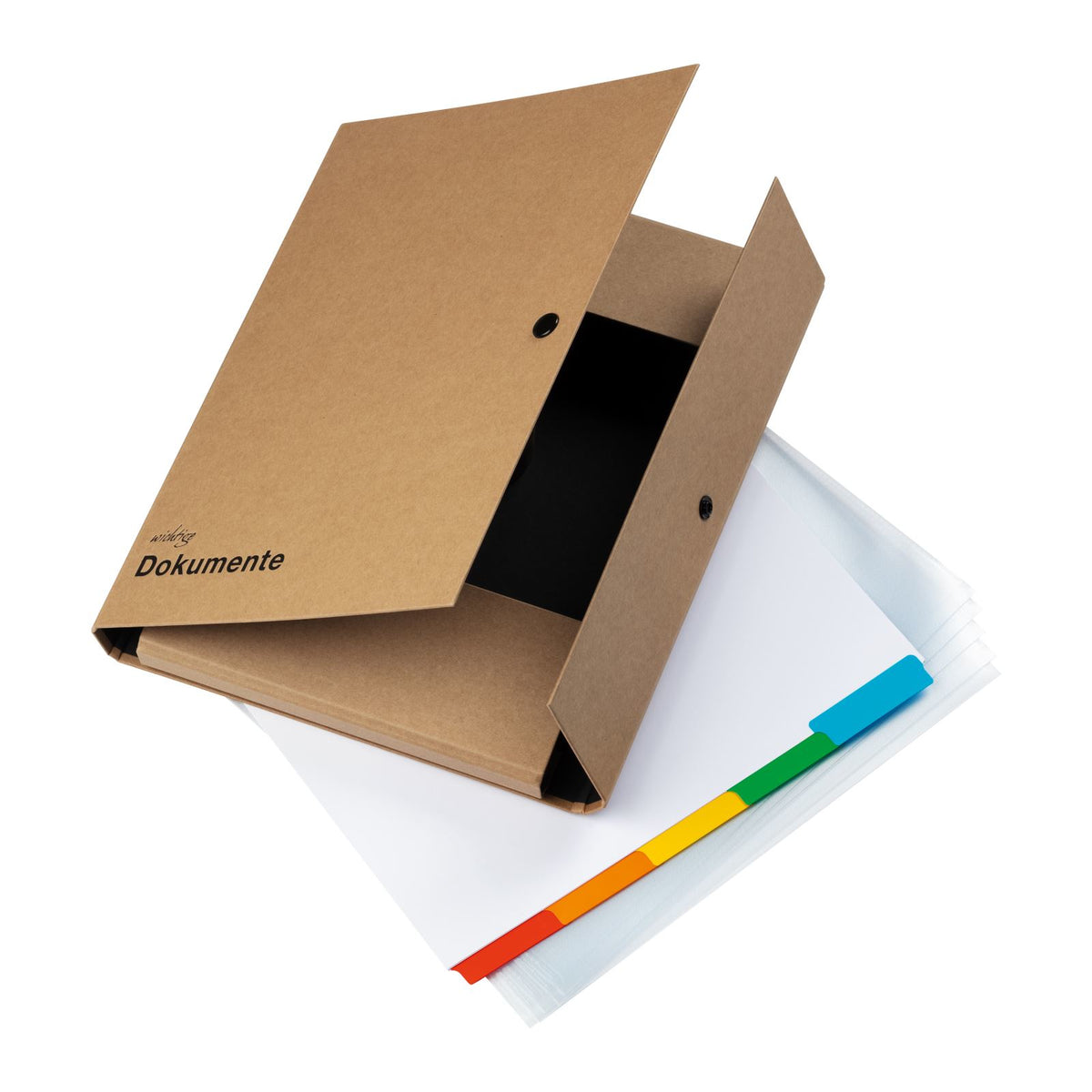 Pagna Dokumentenmappe Pur für A4 – 5 Fächer, Druckknopf, Papier, Braun
