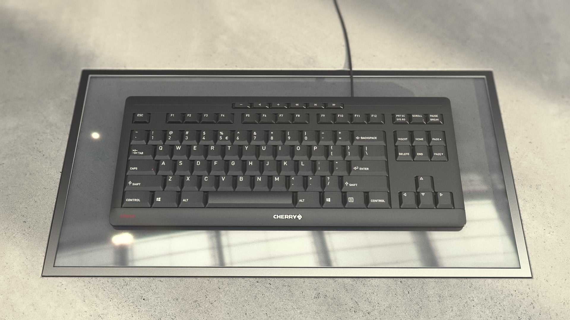 CHERRY Tastatur, kabelgebunden (USB-A), CH-Layout (DE-CH), TKL (ohne Ziffernblock), Scherenschalter, ergonomisch