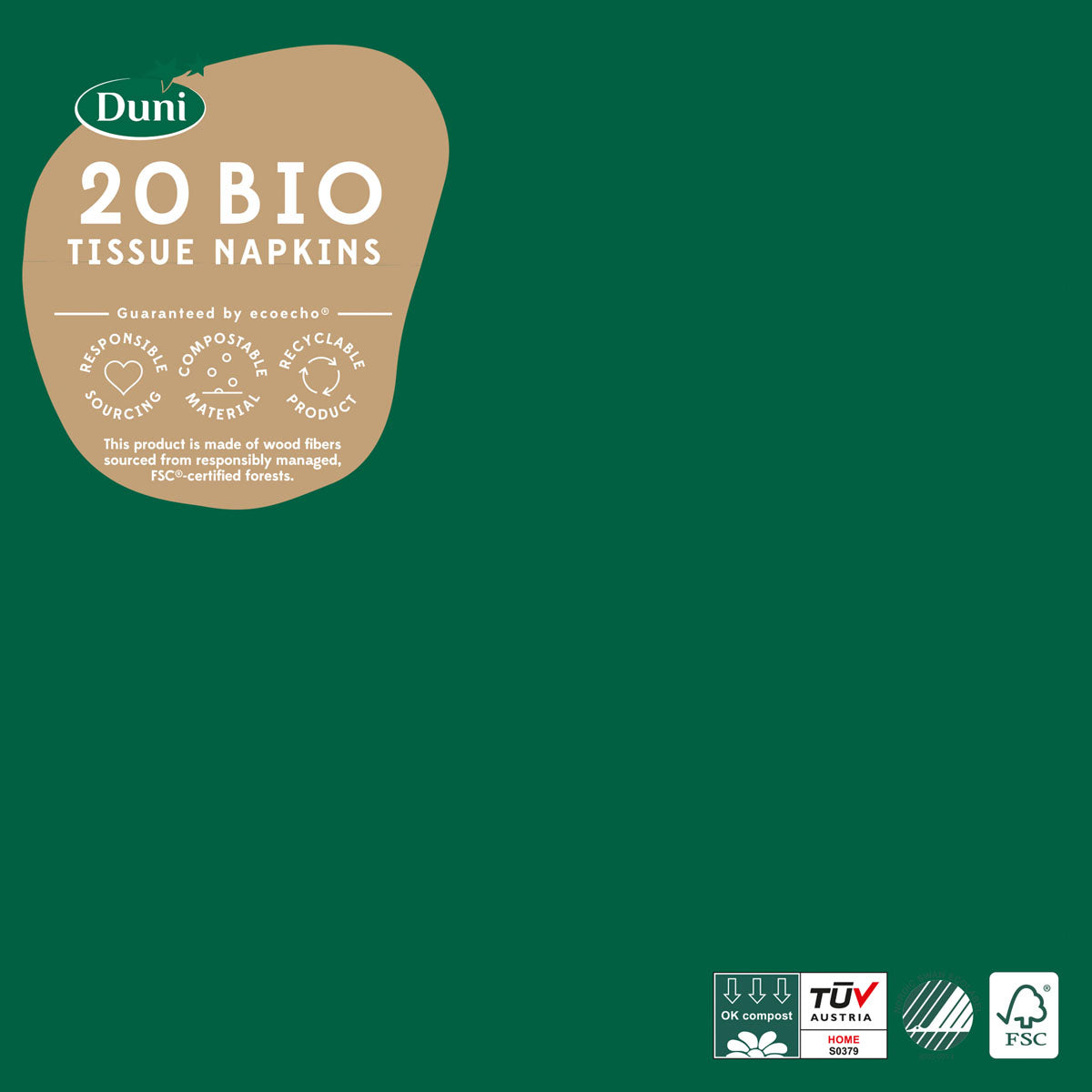Duni Servietten – 40 × 40 cm – 3-lagig, Tissue, dunkelgrün – 20 Stk., FSC