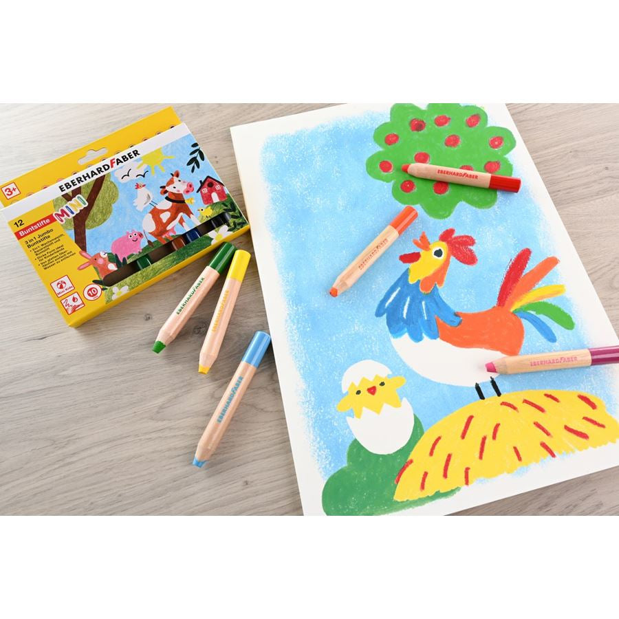 Eberhard Faber 3-in-1 Farbstifte Jumbo Mini Maxi – 12 Farben, Ø 10 mm