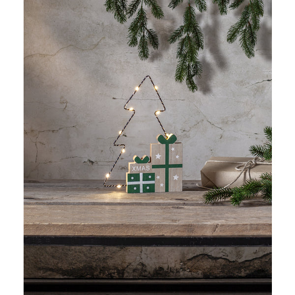 Star Trading Dekolicht JOLLY – 27,5 × 19 cm, 0,08 W, warmweiss, grün/holz, Timer 6/18 h, Batteriebetrieb AA