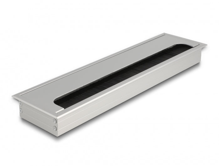 DeLOCK Kabeldurchführung Einbaurahmen mit Bürste, Montageset, Einbau, 300×80×28 mm – Silber