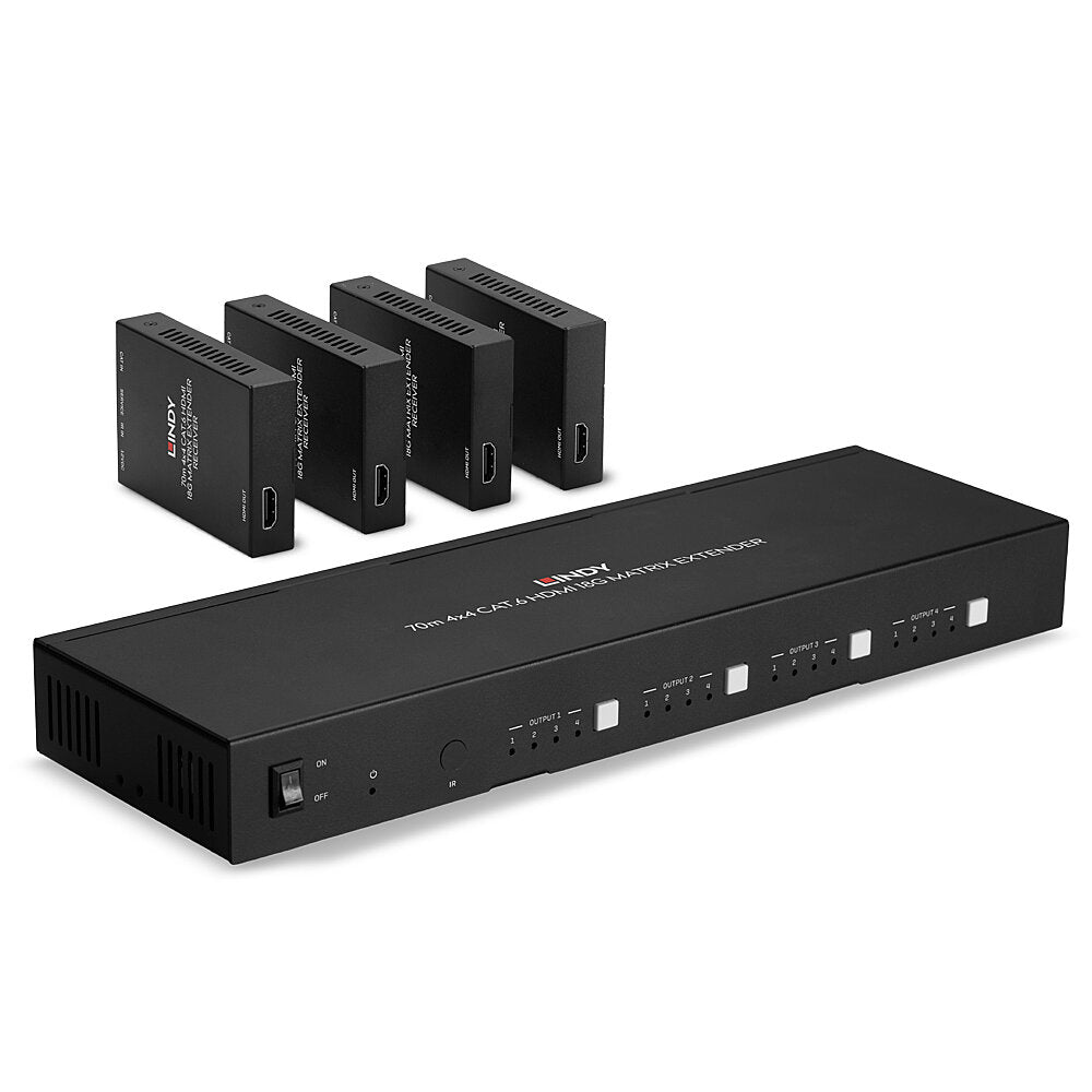 Lindy HDMI-Matrix-Extender 4×4 über Cat-6, bis 70 m, 4K60, IR
