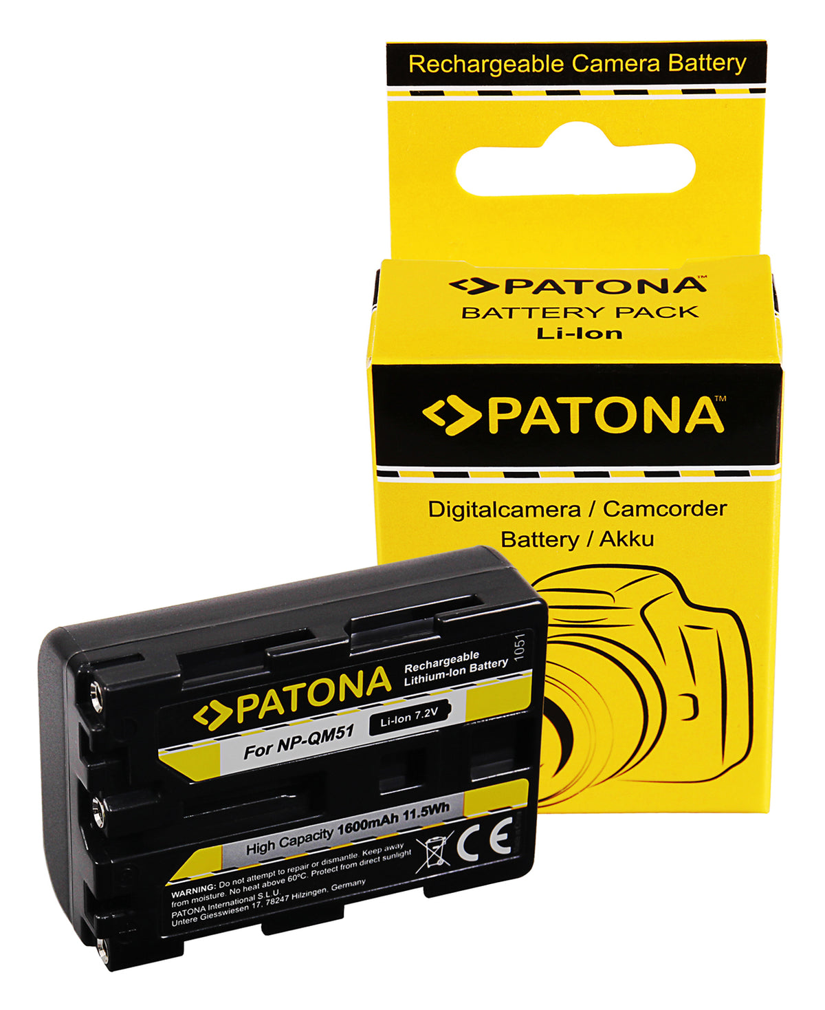 PATONA Akku NP-FM55 – 1600 mAh, 7,2 V (11,5 Wh) – Li-Ion – für Sony CCD-TRV106K, DCR-DVD100, DSC-F707 und andere