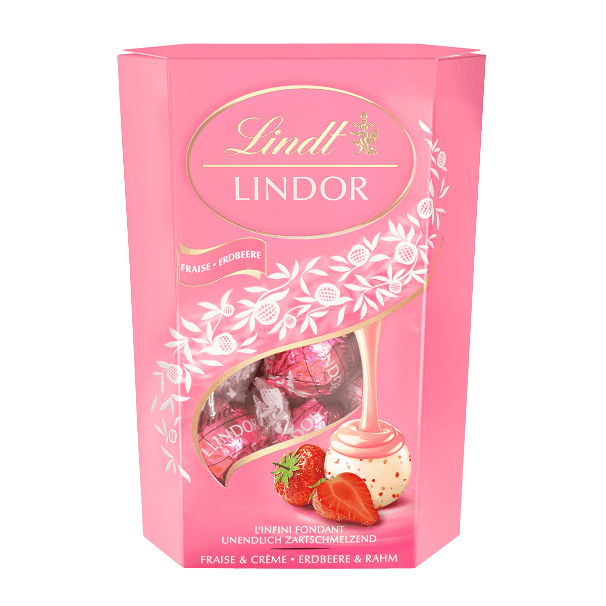 Lindt LINDOR Pralinés – Erdbeere, weisse Schokolade – 200 g
