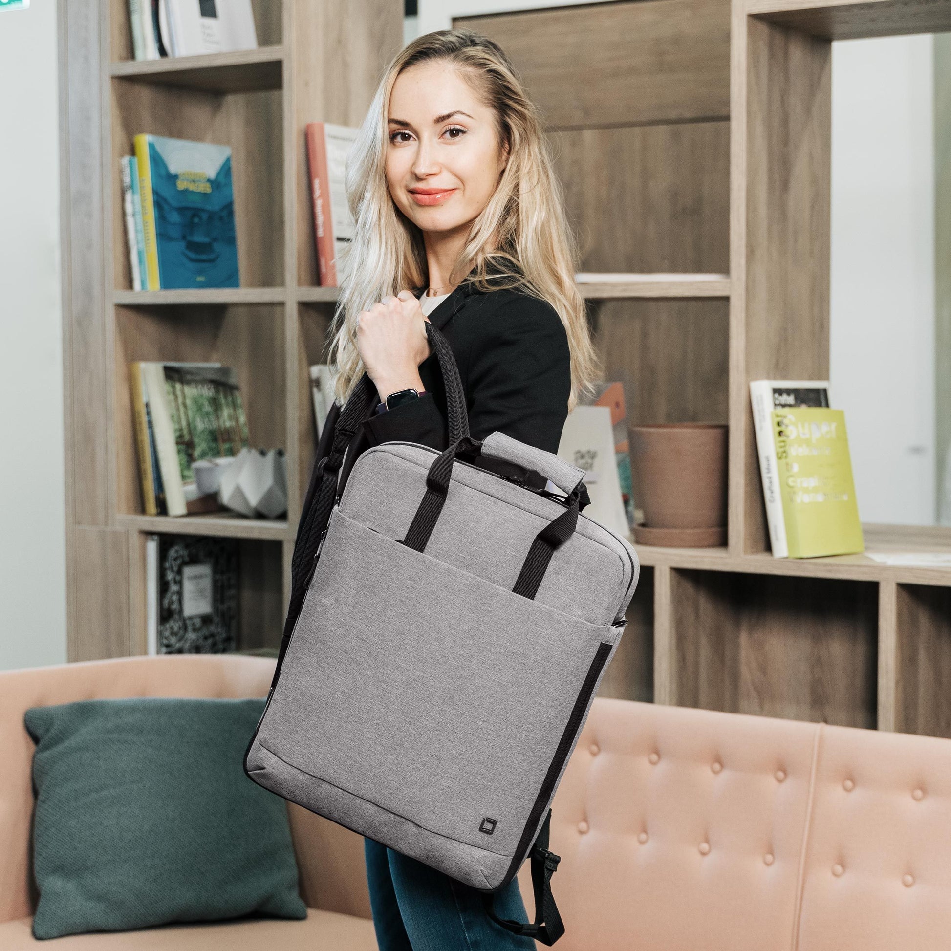 DICOTA Eco MOTION Notebook-Tasche bis 15,6" – aus recycelten Materialien, abnehmbarer Schultergurt – Grau