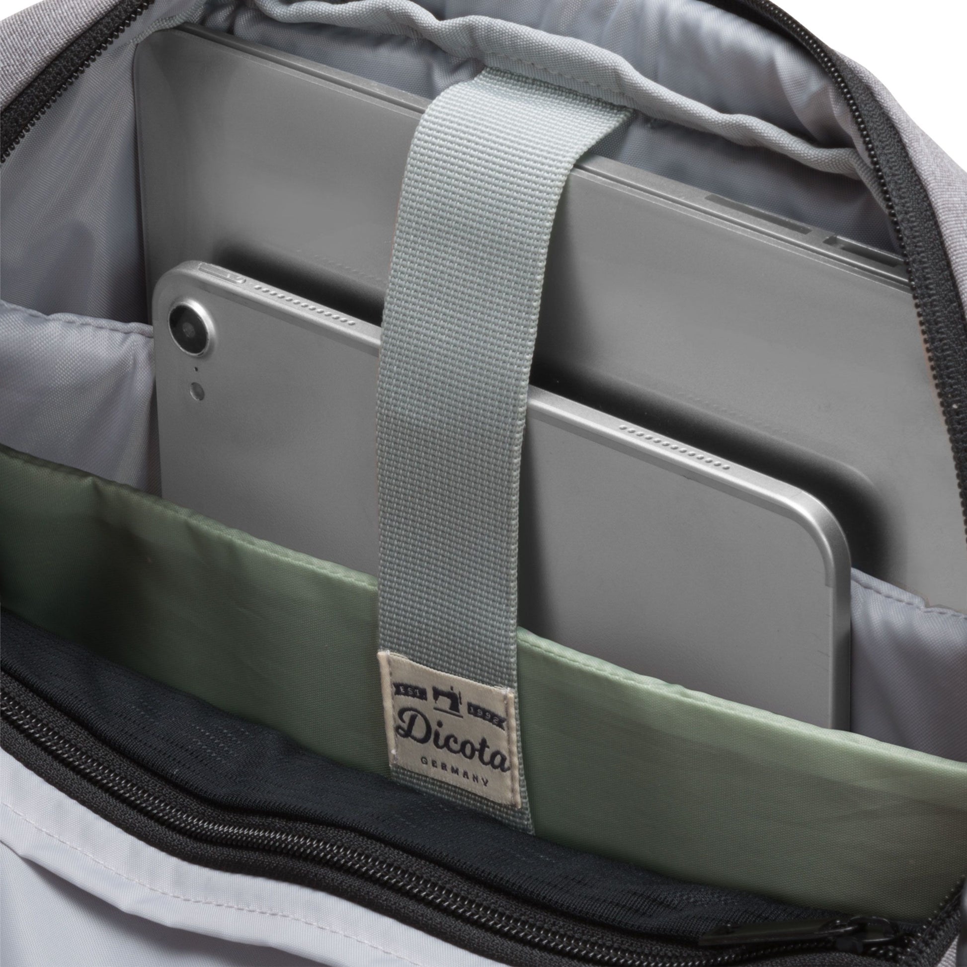 DICOTA Eco MOTION Notebook-Tasche bis 15,6" – aus recycelten Materialien, abnehmbarer Schultergurt – Grau