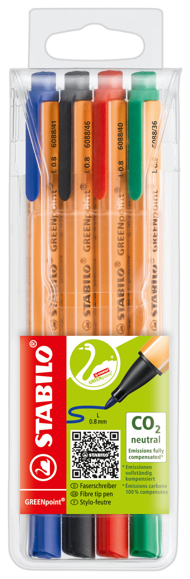 STABILO Filzstifte GREENpoint, Strichbreite 0,8 mm, 4 Farben