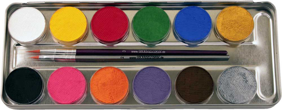 Eulenspiegel Gesichtsschminke – Mehrfarbig – 12 Farben – 42 ml, Metall-Palette