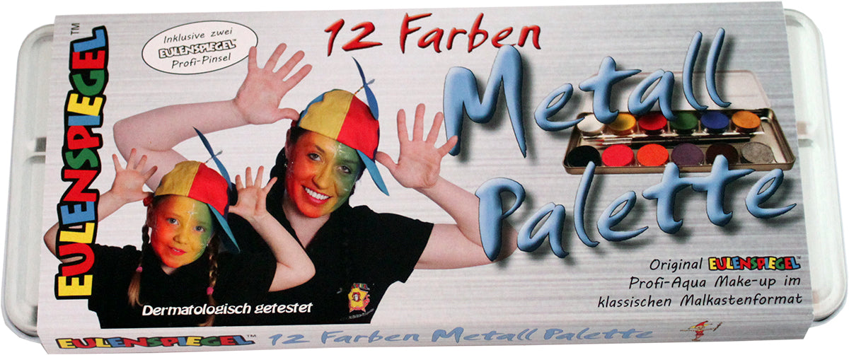 Eulenspiegel Gesichtsschminke – Mehrfarbig – 12 Farben – 42 ml, Metall-Palette