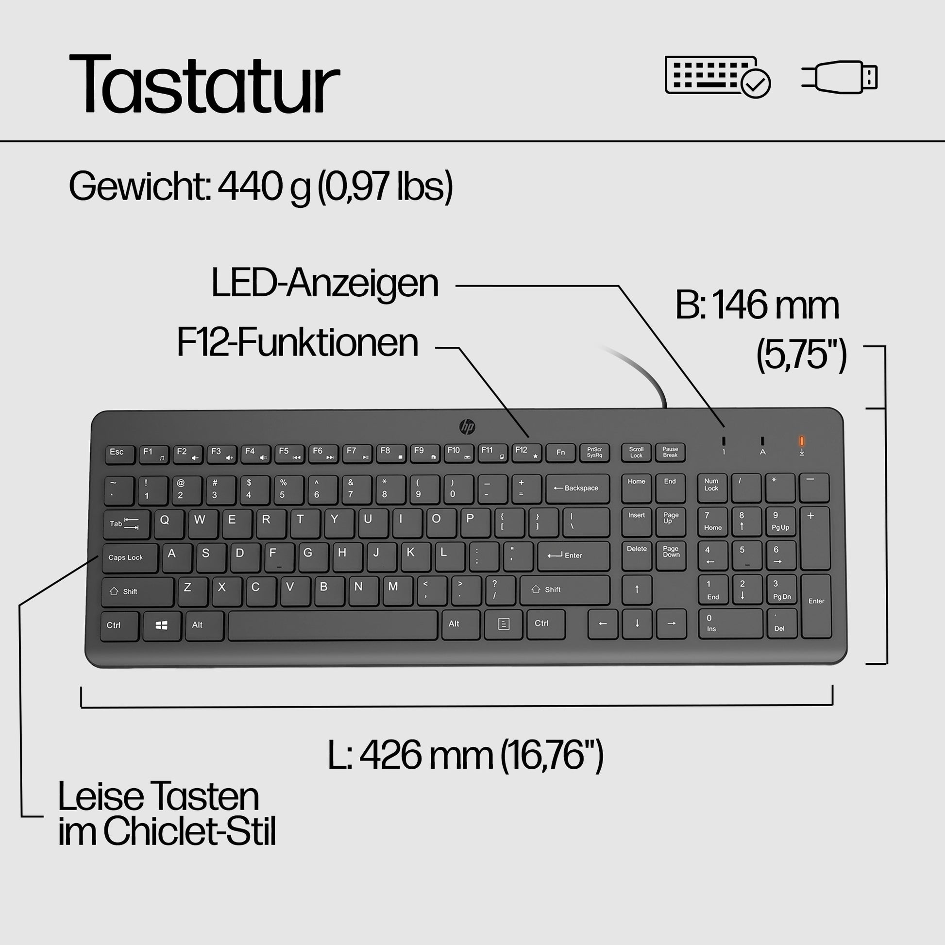 HP 150 – Tastatur- und Maus-Set – Membran – kabelgebunden, USB – Schwarz