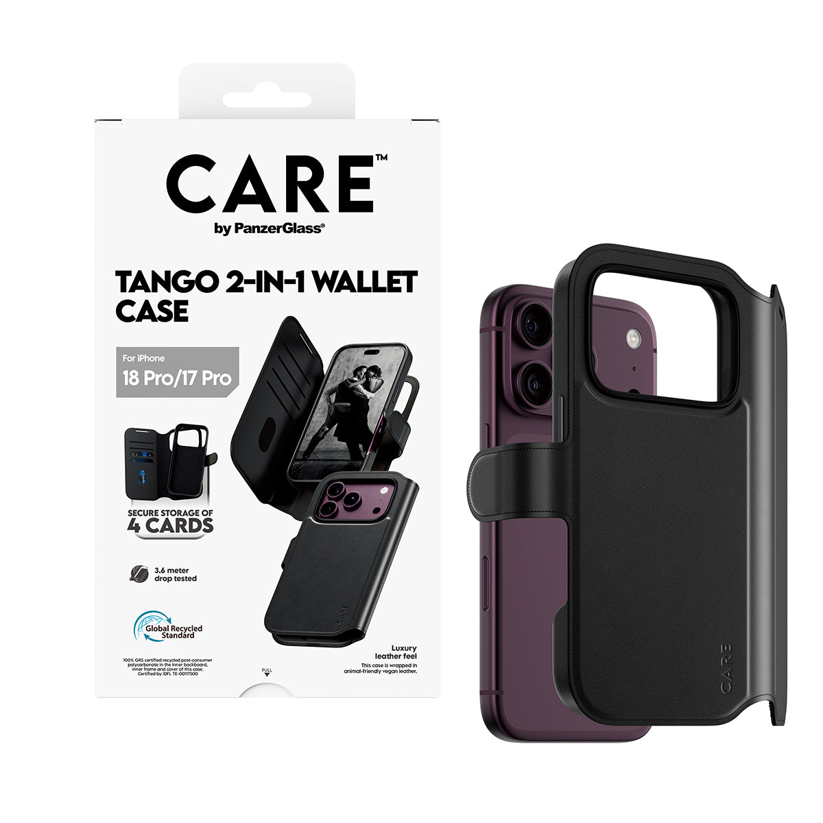 PanzerGlass CARE Tango Wallethülle – für Apple iPhone 18 Pro/17 Pro, MagSafe, PC, Schwarz