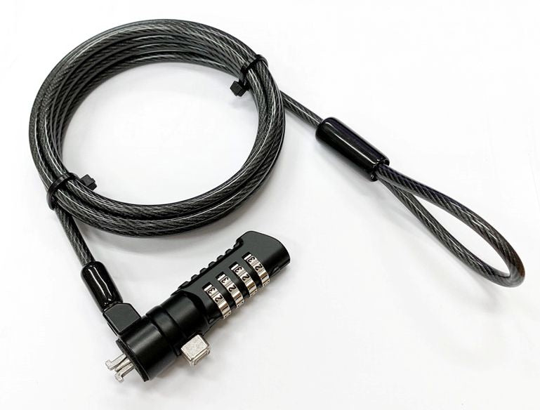 eSTUFF Kombinations-Kabelschloss für Nano-Slot – 180 cm, Ø 4,5 mm, schnittfestes 7×7 Stahlkabel – Schwarz