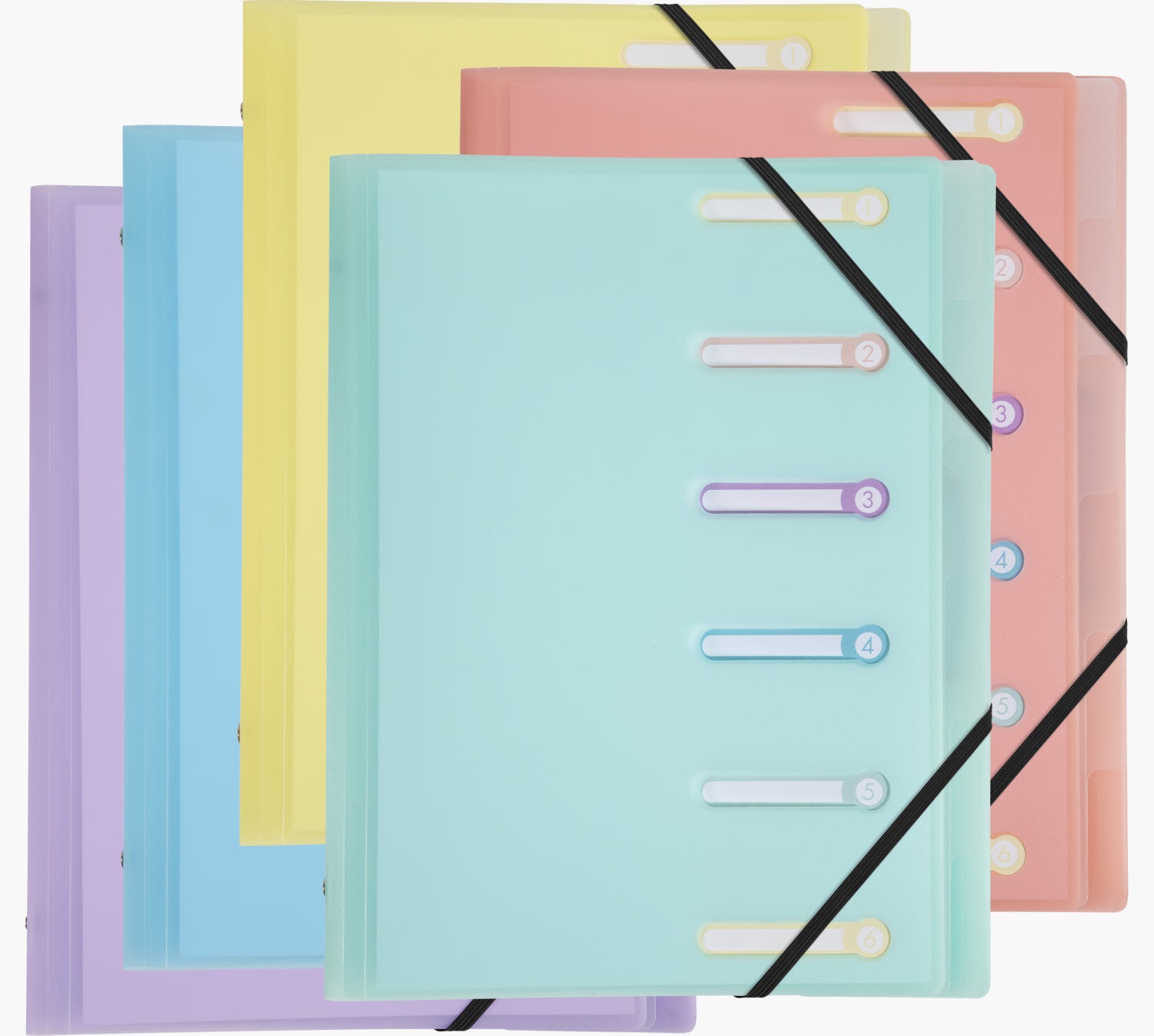 Exacompta Chromaline A4 Fächermappe – 6 Fächer, Gummiband, Polypropylen (PP), mehrfarbig, 3 Klappen, 5 Stk.