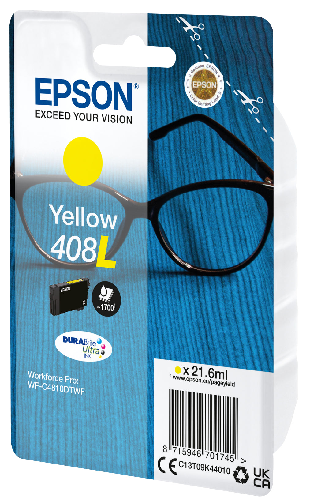 Epson Tintenpatrone 408XL, Gelb, XL, 21,6 ml – für Inkjetdrucker/Multifunktionsgeräte