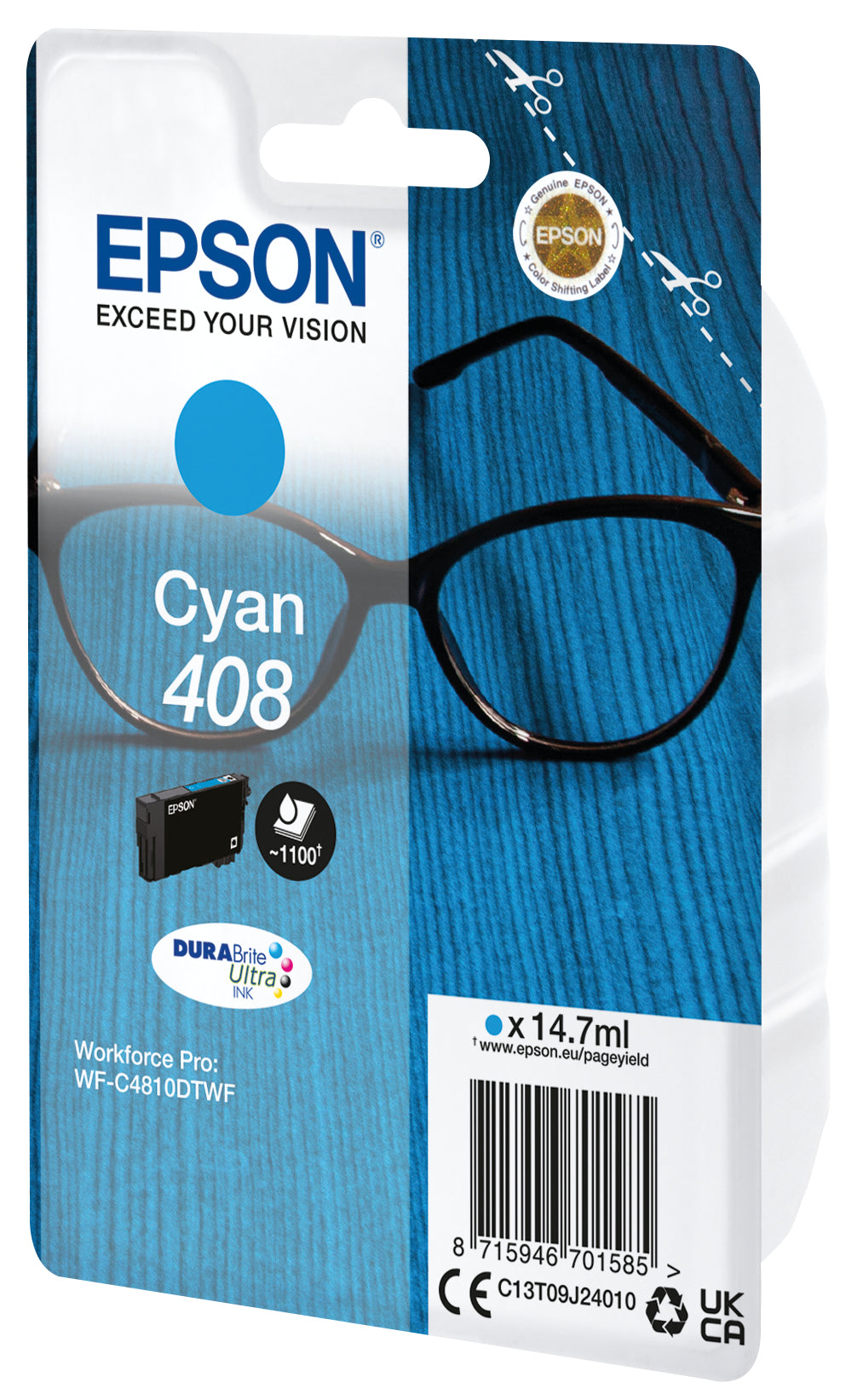 Epson Tintenpatrone 408, cyan, 14,7 ml – für Inkjetdrucker/Multifunktionsgeräte