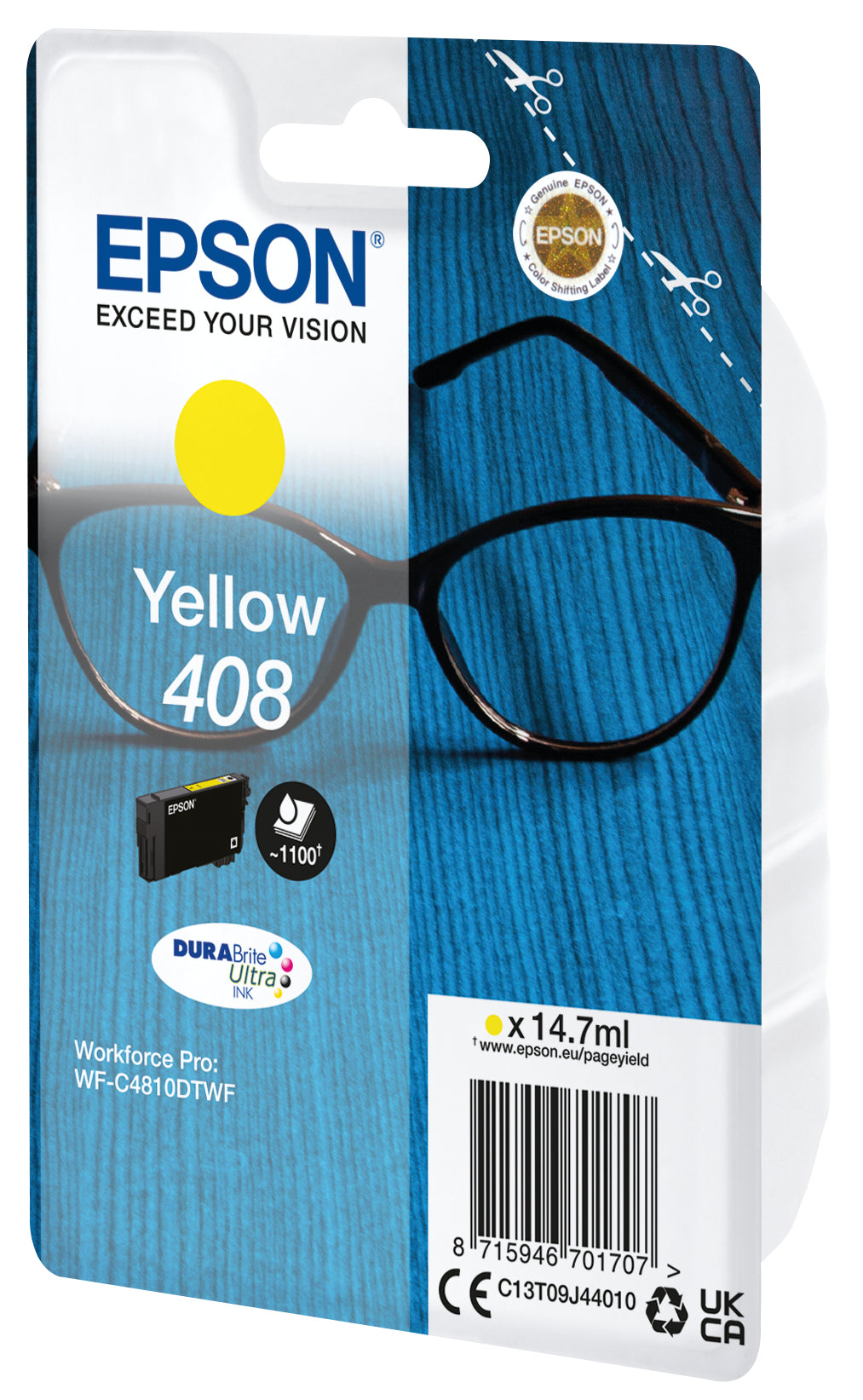 Epson 408 Gelb Tintenpatrone (Original) – 1'100 Seiten – für Epson WorkForce Pro WF‑C4810DTWF