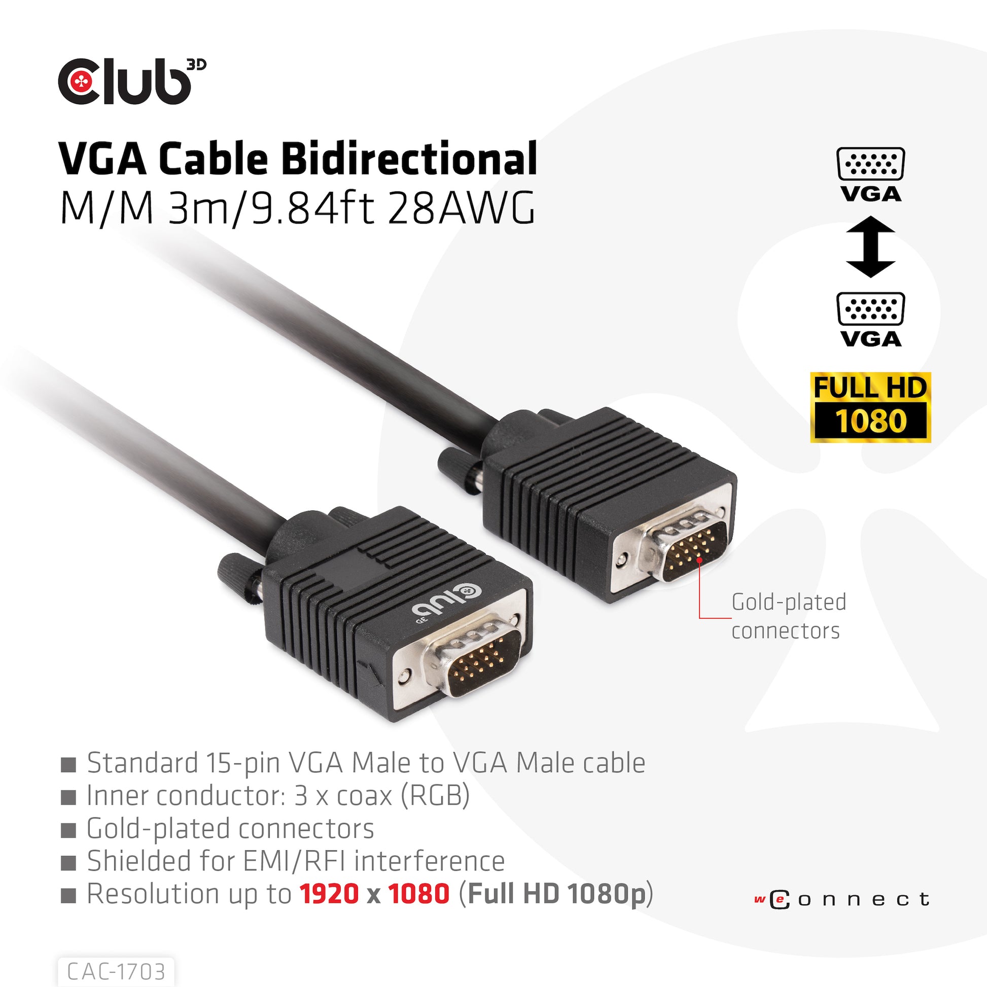 CLUB3D VGA Kabel (VGA M–M) – 1080p – 3 m
