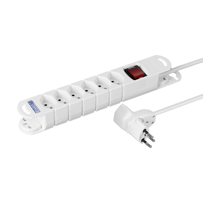 Steffen Variabl – Steckdosenleiste, 7× T13, mit Schalter, 3 m, Stecker Typ T, abgewinkelt, IP20