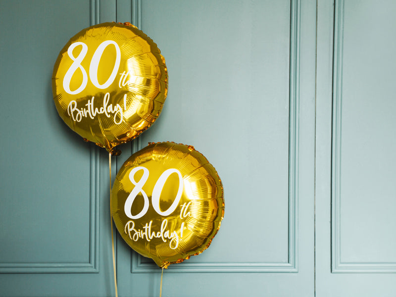 PartyDeco Folienballon Zahl 80 – Gold/Weiss – Ø 45 cm – Folie – 1 Stück – mit Helium befüllbar