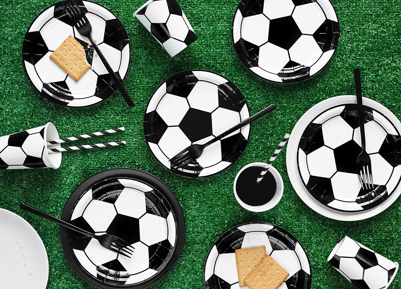 PartyDeco Teller, Papier/Karton – Ø 18 cm, Fussball, Schwarz/Weiss – 6 Stk.
