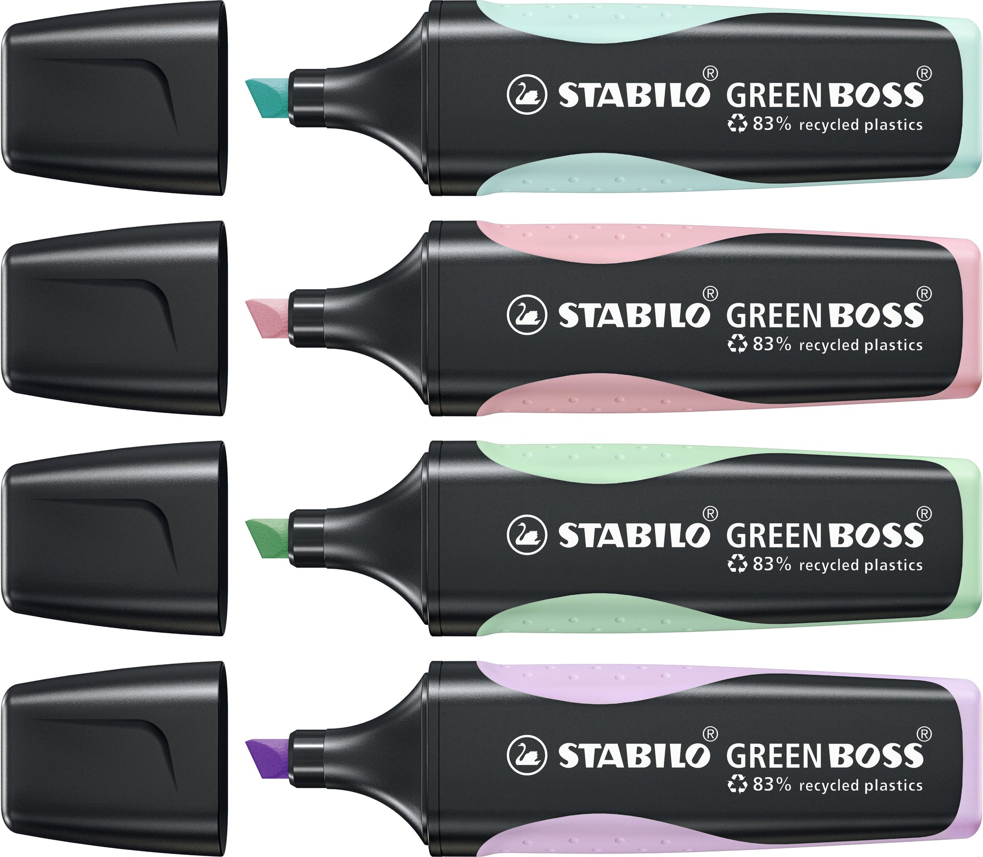 STABILO BOSS Textmarker Set 4 Farben Pastell – Keilspitze, 2–5 mm, nachfüllbar